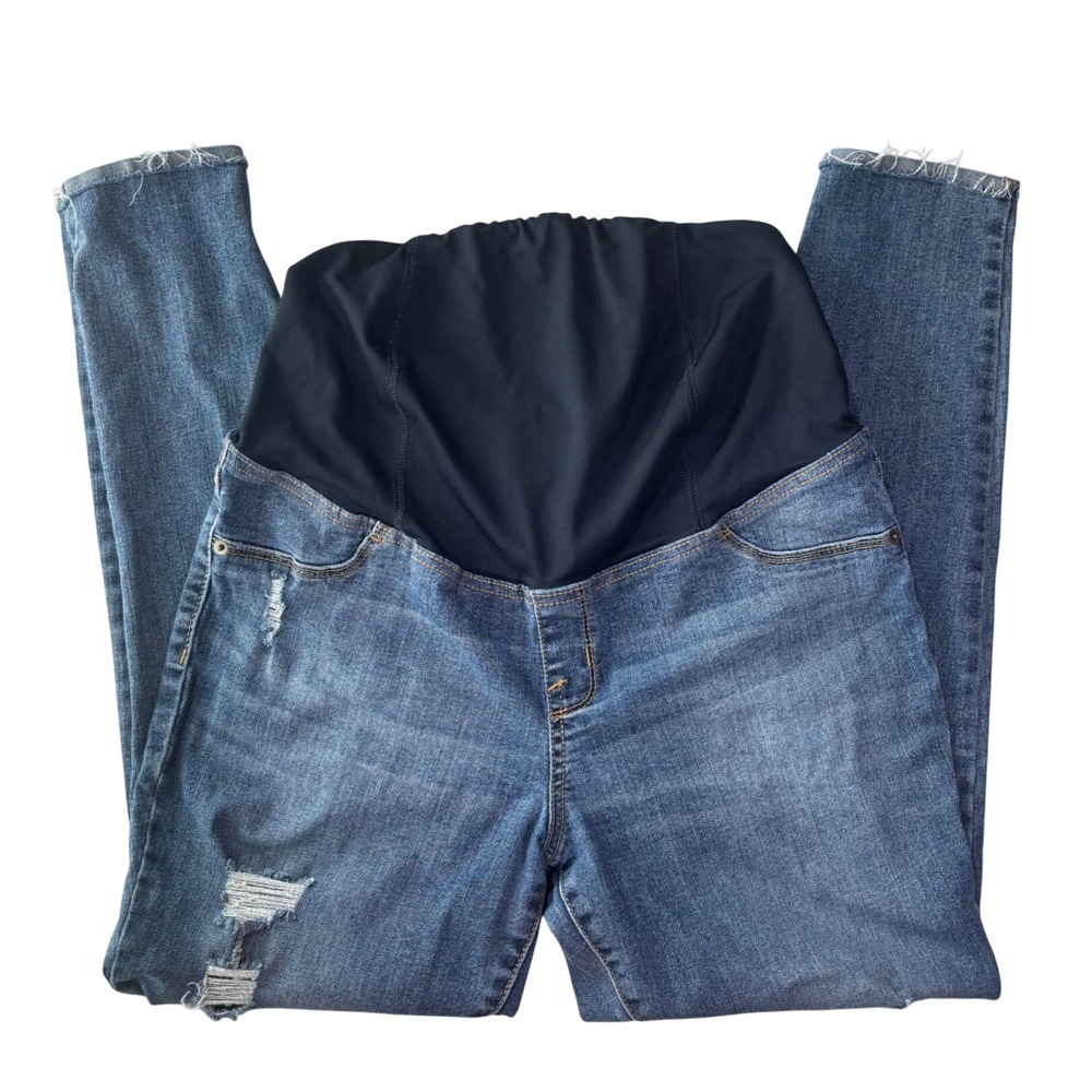 Isabel Maternity by Ingrid & Isabel Skinny Distressed Raw Hem Jeans Blue Size 10